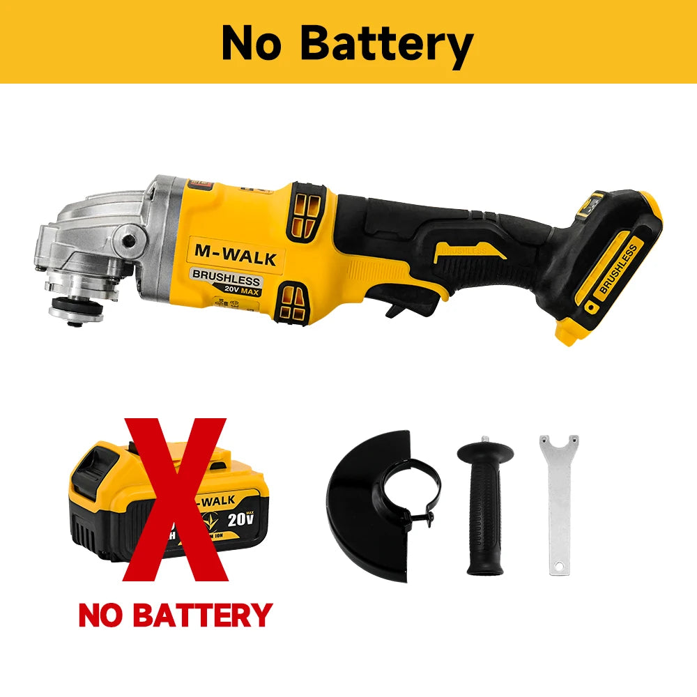 M-WALK Brushless Cordless Electric Angle Grinder 125mm Polishing Grinding Machine Cutting Power Tools For Dewalt 18/20V Battery