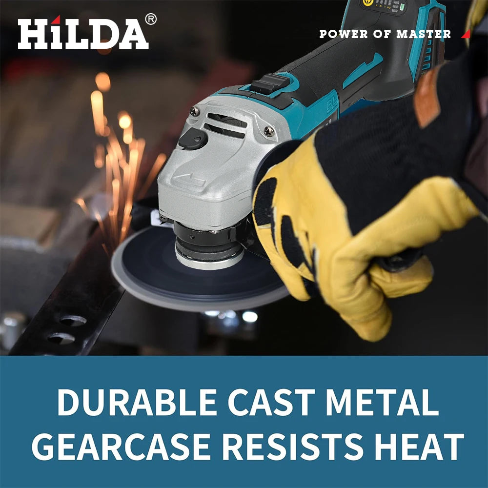 HILDA 125mm Brushless And Brushed Angle Grinder Cordless Grinding Machine Cutting 12V Angle Grinder For Makita 18V Battery