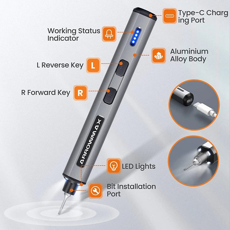 ARROWMAX Mini Electric Screwdrivers Set With 28 Magnetic Precision Bits Portable Rechargeable Cordless Screwdriver Kit SES Mini