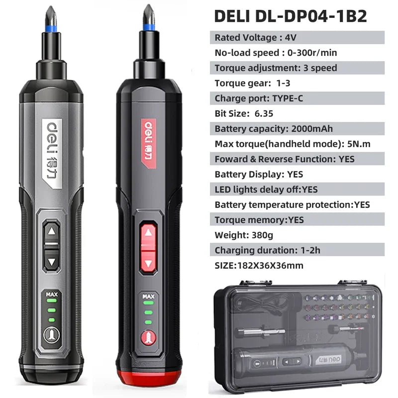 DELI-Mini Electric Screwdriver Set, Multi-function Disassembly, Torque Repair Tools Kit, Household Cordless Power Drill Tools