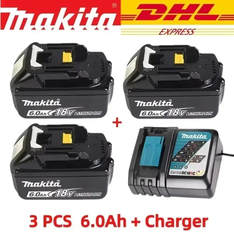 100% Original Makita 18V 6.0Ah Li-Ion Battery, Rechargeable Replacement Battery for BL1830B BL1840B BL1850B BL1860B Power Tools