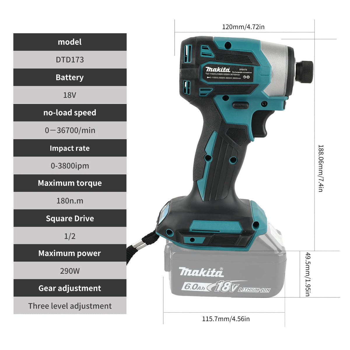 Makita 18V DTD173 Cordless Impact Driver LXT BL Brushless Motor Electric Drill Wood/Bolt/T-Mode 180 N·M Rechargeable Power Tools