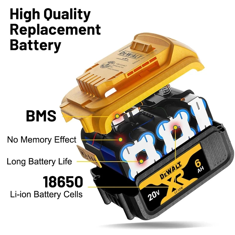 Dewalt 20v Battery DCB206 echargeable Lithium Ion ,Dewalt Battery DCB200 DCB205 DCB606 DCB609 DCB182 Power Tool Replacement