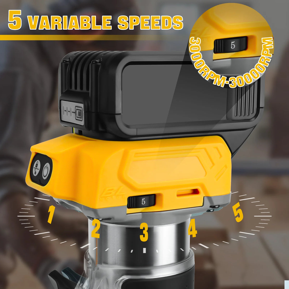 800W Brushless Electric Trimmer Woodworking Trimming Machine Wood Router Milling Engraving Slotting for Dewalt 20V Battery