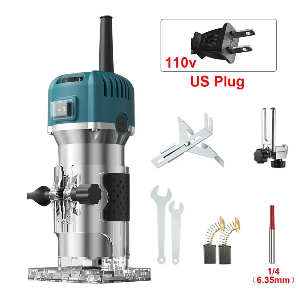 800W Electric Woodworking Trimmer 6 Speed 110/220V Suitable for 6.35mm 30000 RPM Milling Cutter Woodworki Engraving Machine Tool