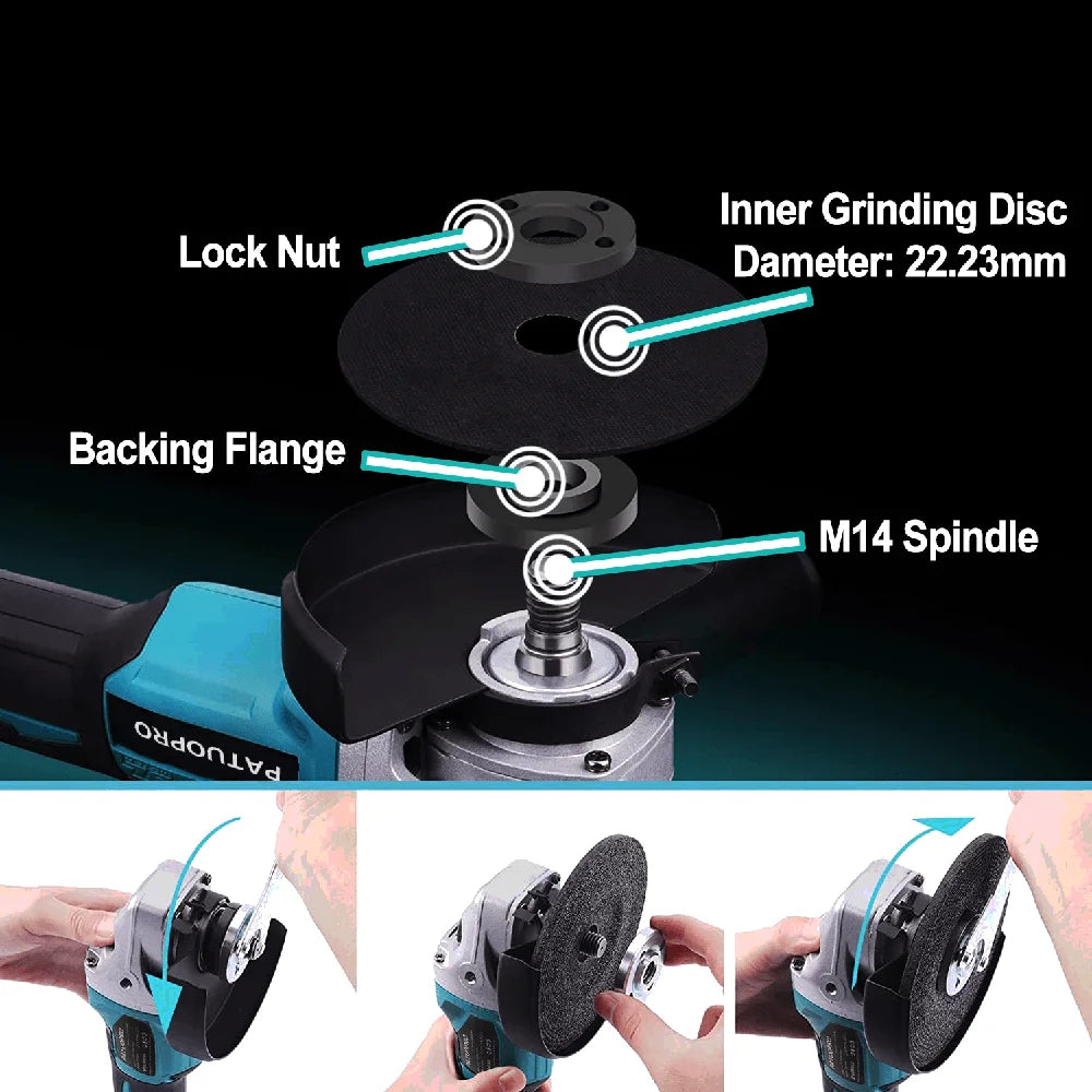 PATUOPRO 125MM Brushless Electric Angle Grinder Cordless Grinding Machine Handheld Polishing Power Tool For Makita 18V Battery