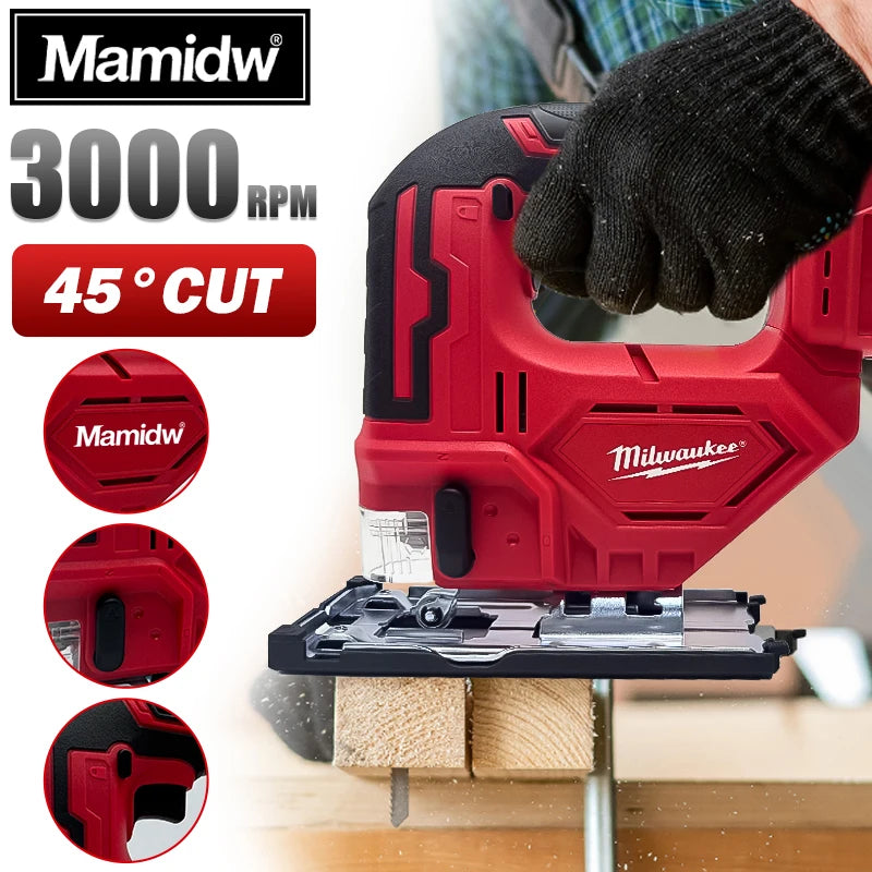 Mamidw 3000RPM Curve Saw Cordless Electric Jig Saw Portable Adjustable Woodworking Power Tool For 18v Battery