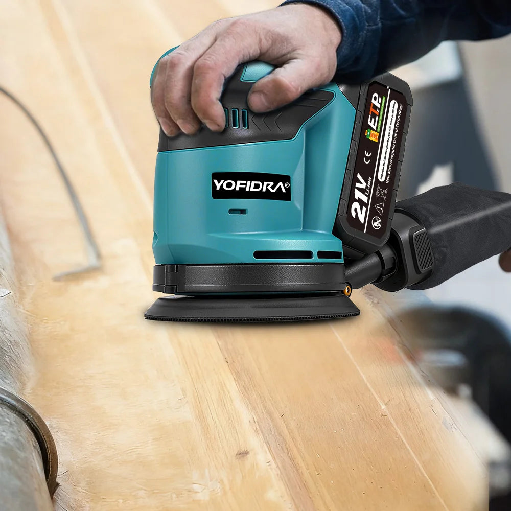 YOFIDRA 125MM Electric Orbital Sander Cordless Grinding Sanding Polishing Machine Woodworking Power Tool For 21V 18V Battery