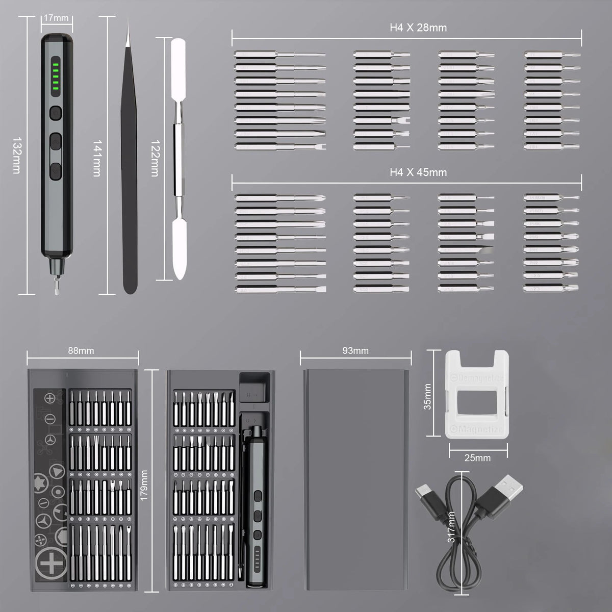 Mini Precision Electric Screwdriver Set 68 in 1 Power Repair Tool with 64 Magnetic Torx Phillips Drill Bits 5 Torque Settings