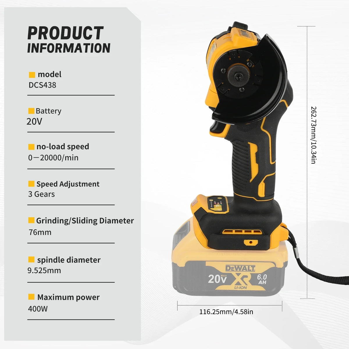 DeWalt DCS438 Cordless Angle Grinder 3 Inch Mini Polishing Grinding Machine Electric Cutting Power Tools