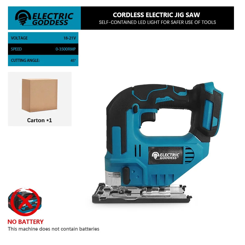 EG 3500RPM Cordless Electric Curved Saw 750W Rechargeable Electric Jig Saw Woodworking Cutting Power Tool for Makita 18V Battery