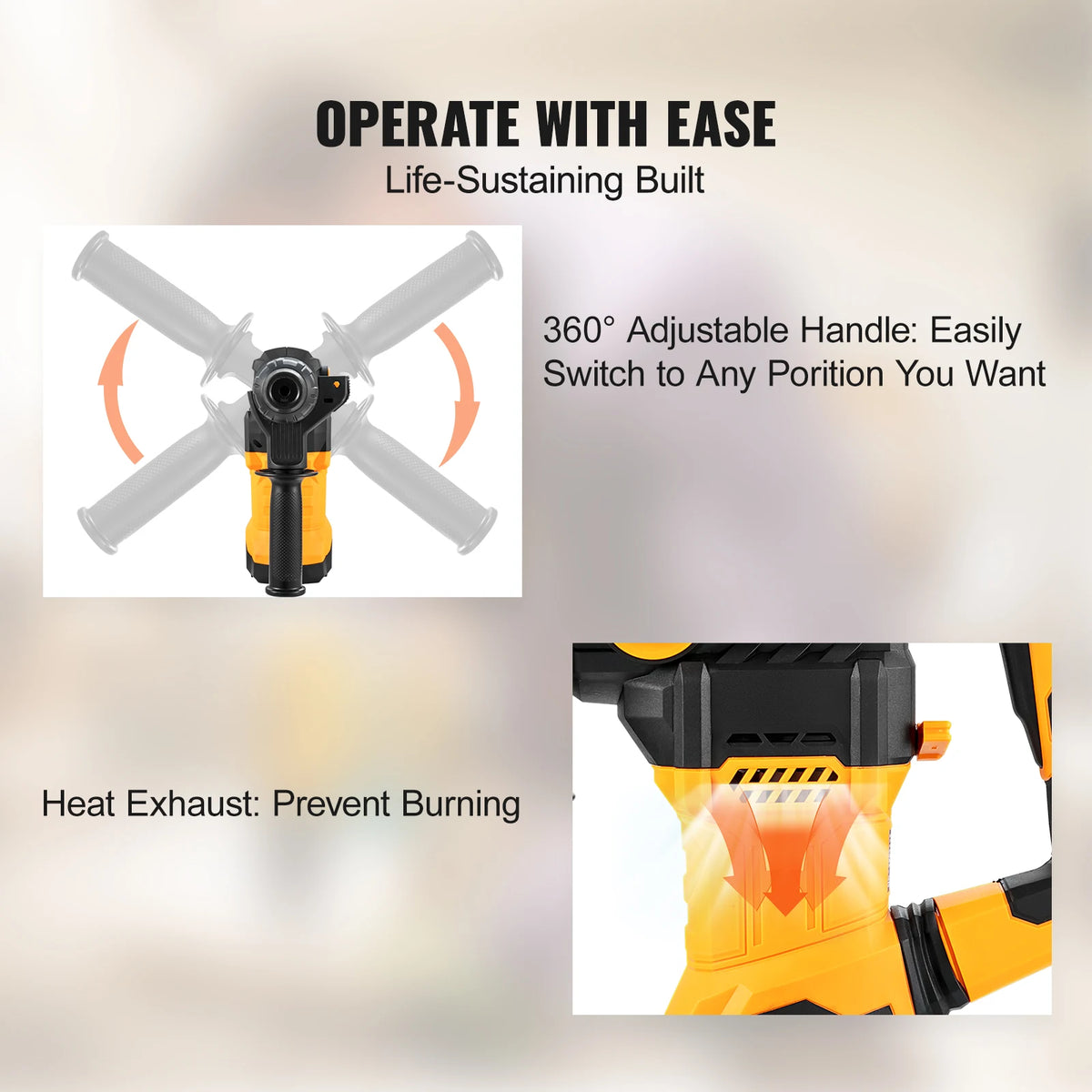 SucceBuy 1500W Rotary Hammer Drill Max Drilling 32mm 4 Modes Plus Corded Demolition Chipping Metal Concrete Breaker Jackhammer