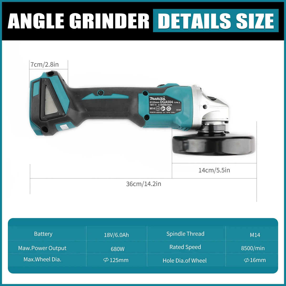 New Makita DGA404 Brushless Lithium Electric Angle Grinder 18V 125mm Rechargeable Cutting Machine High Power Machine Power Tool
