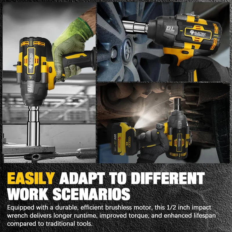 1000N·M High-torque Brushless Electric Wrench 1/2 Inch Impact Wrench Large Machine Service Tool For Dewalt 20V Battery Pin