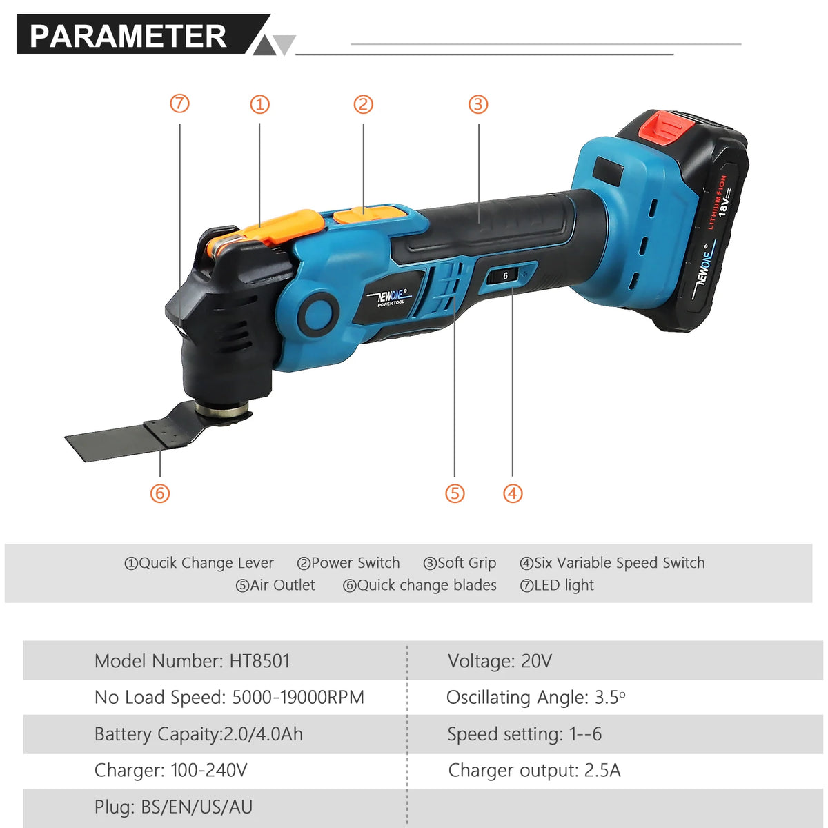 Newone Cordless Multifunction Tool Quickrelease Oscillating Tool Anti-Vibration Compatible for LXT 18V Renovator Trimmer