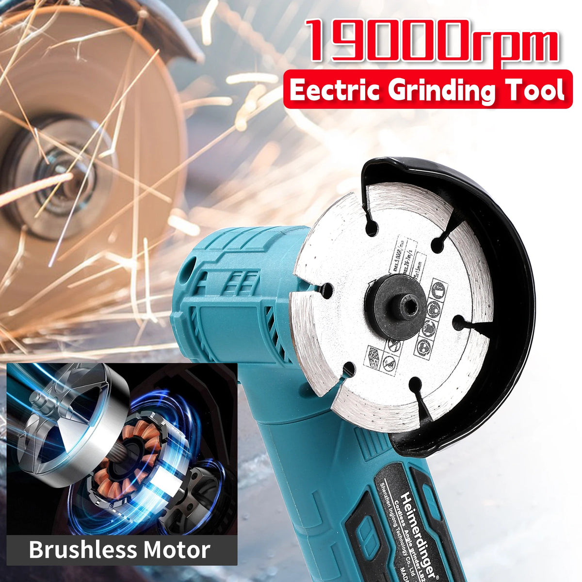 Heimerdinger 18V Brushless Mini Angle Grinder Kit,Cordless Grinding Tool,19000rpm Compact Power Handheld Cutter, No battery