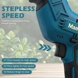Mamidw cordless brushless reciprocating saw, comes with 4 blades, compact one-handed reciprocating saw, for Makita 18v Battery