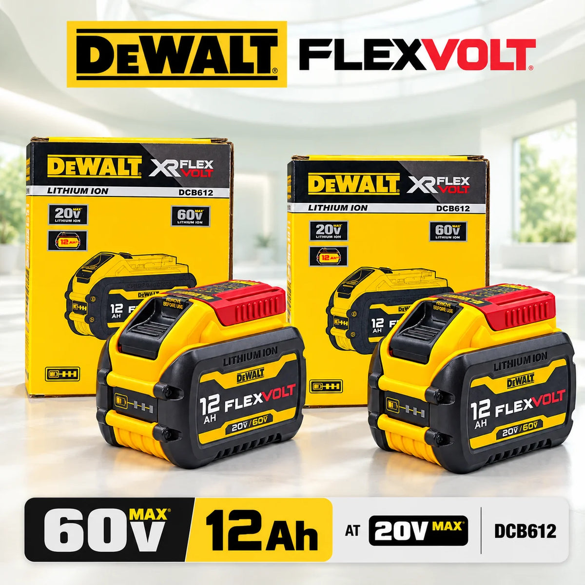 Original DEWALT FLEXVOLT DCB612 12Ah High Capacity Battery For 20V / 60V MAX Cordless Drills Circular Saws and Grinders