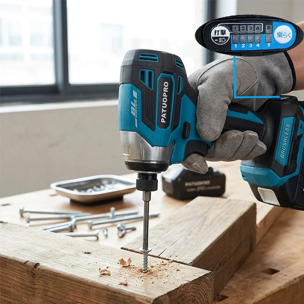 PATUOPRO 5 Speed Brushless Electric Screwdriver Cordless Impact Drill Driver 1/4 Inch Handheld Power Tool For Makita 18V Battery