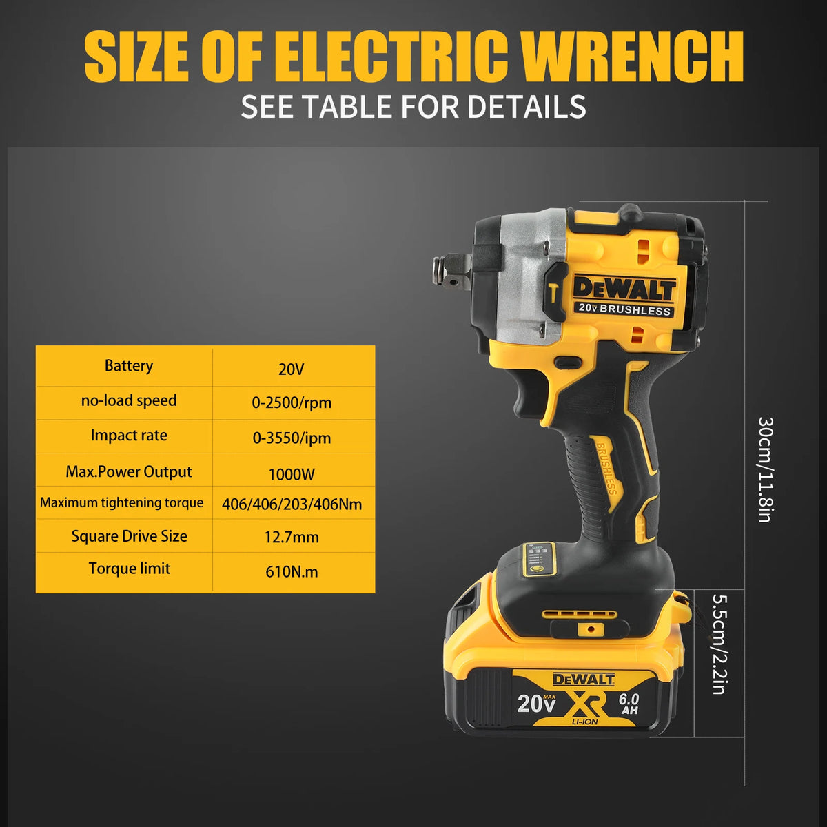 DEWALT DCF921 Cordless Impact Wrench 20V 610Nm Max Torque 0-3550IPM Forward Reverse Switch Auto Repair Heavy Work Power tools