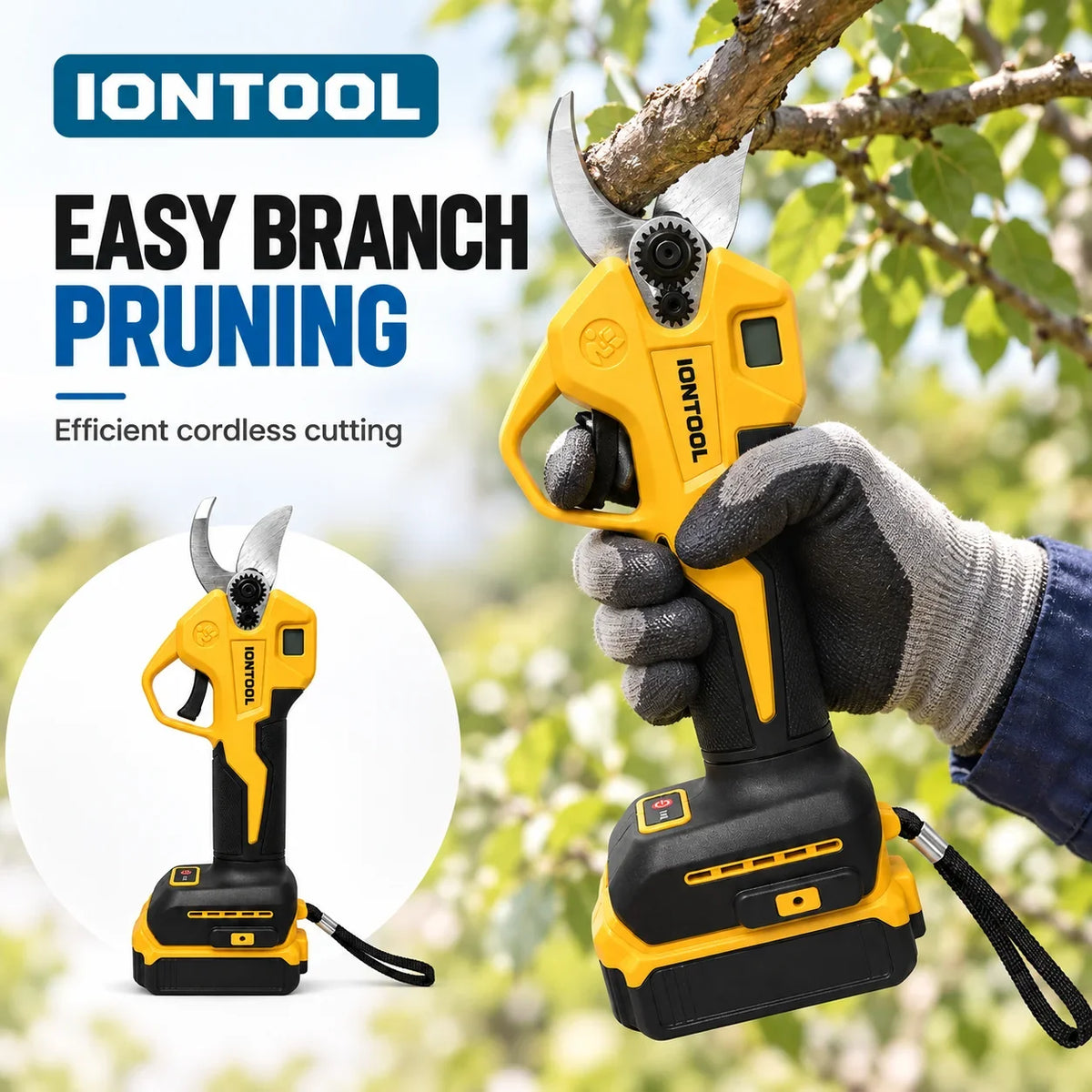 IONTOOL Yellow Cordless Electric Pruning Shears 3.0CM For Bonsai Trimming and Shrub Shaping and Rose Bush Pruning and Yard Care