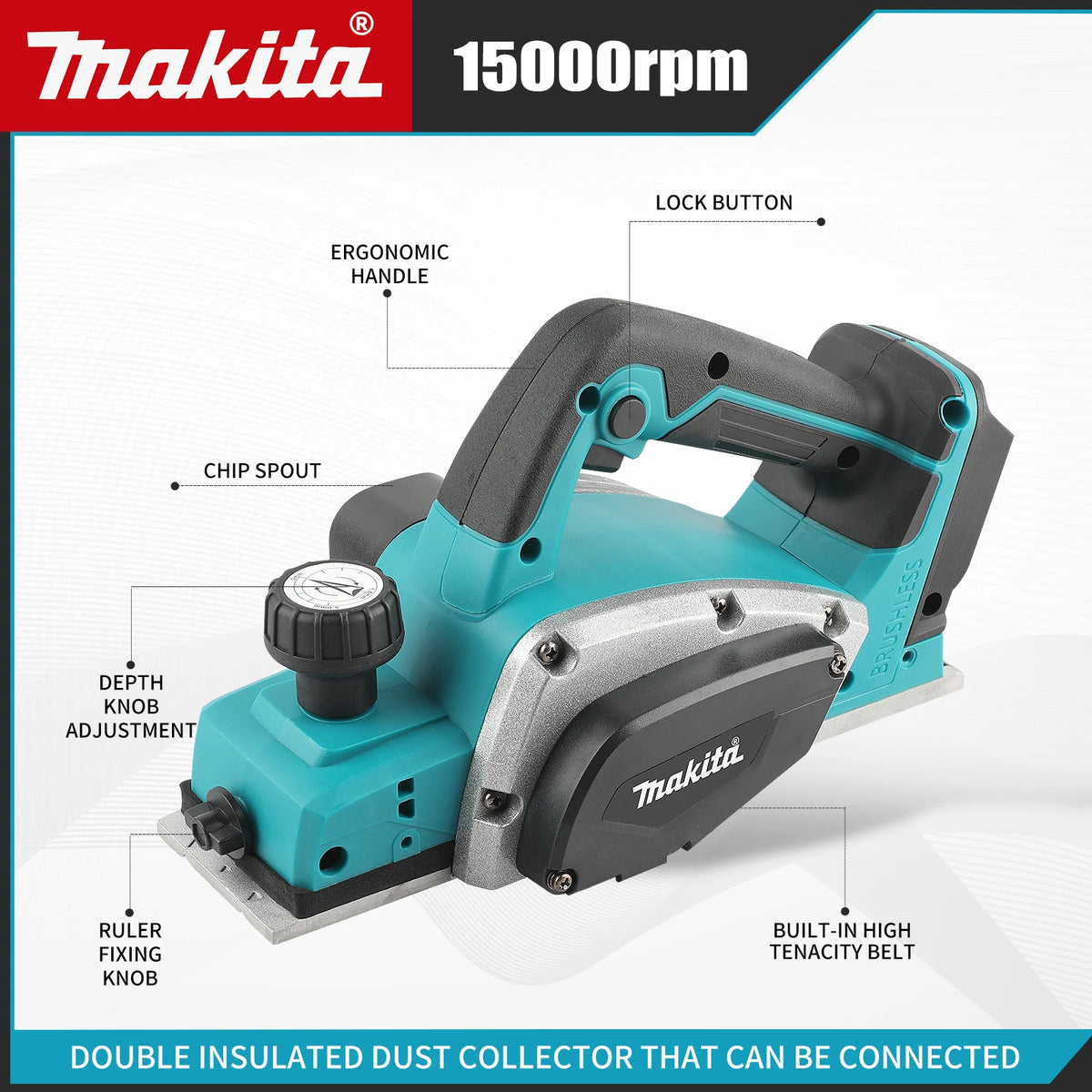 Makita DKP180 Portable Cordless Woodworking Electric Planer 15000RPM Planer Trimmer Wood Milling Engraving Slotting Power Tool