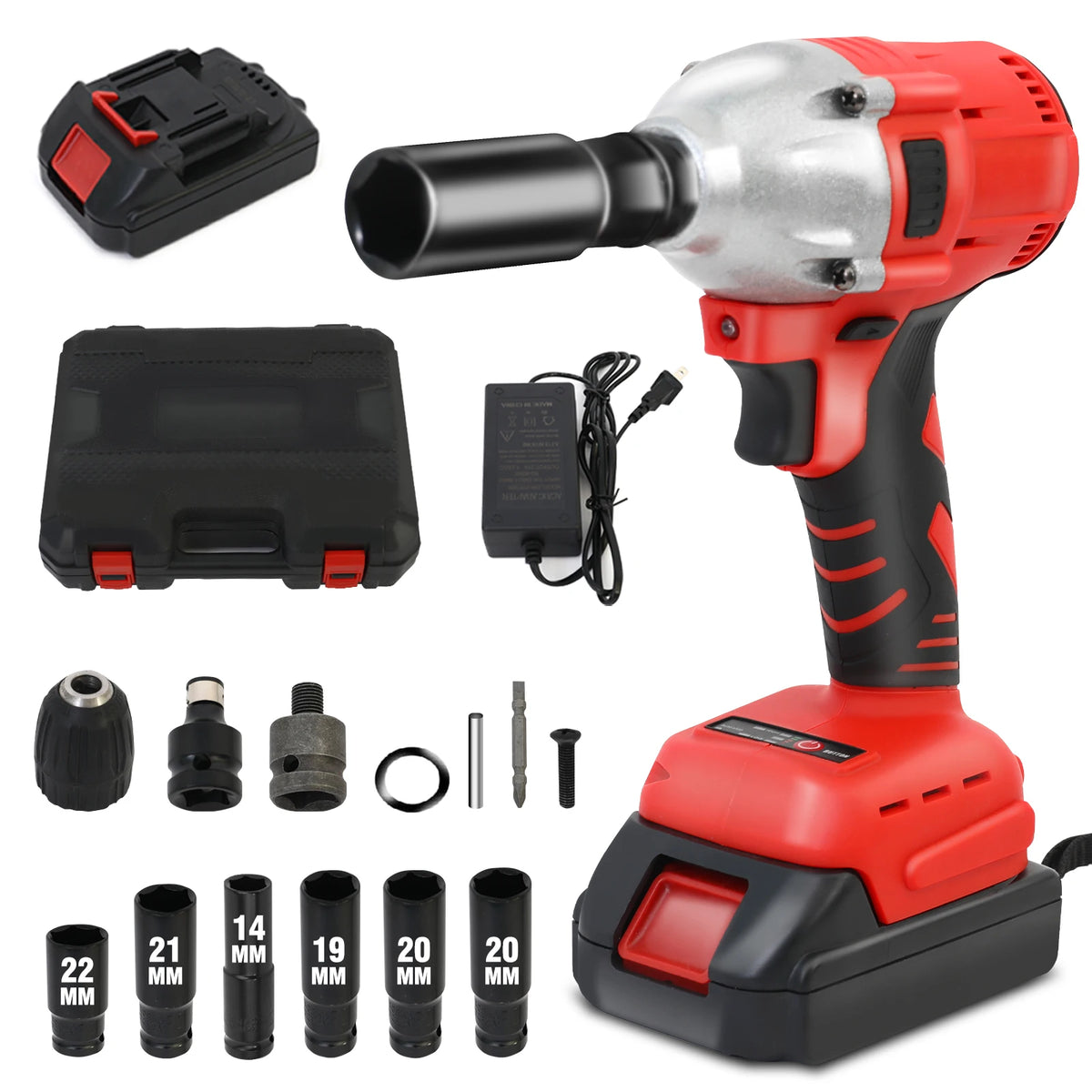 20V Cordless Electric Impact Wrench 1/2 Inch Power Tool Set with Brushless Drill Driver 2 Li-Ion 1500mAh Batteries Single Charge
