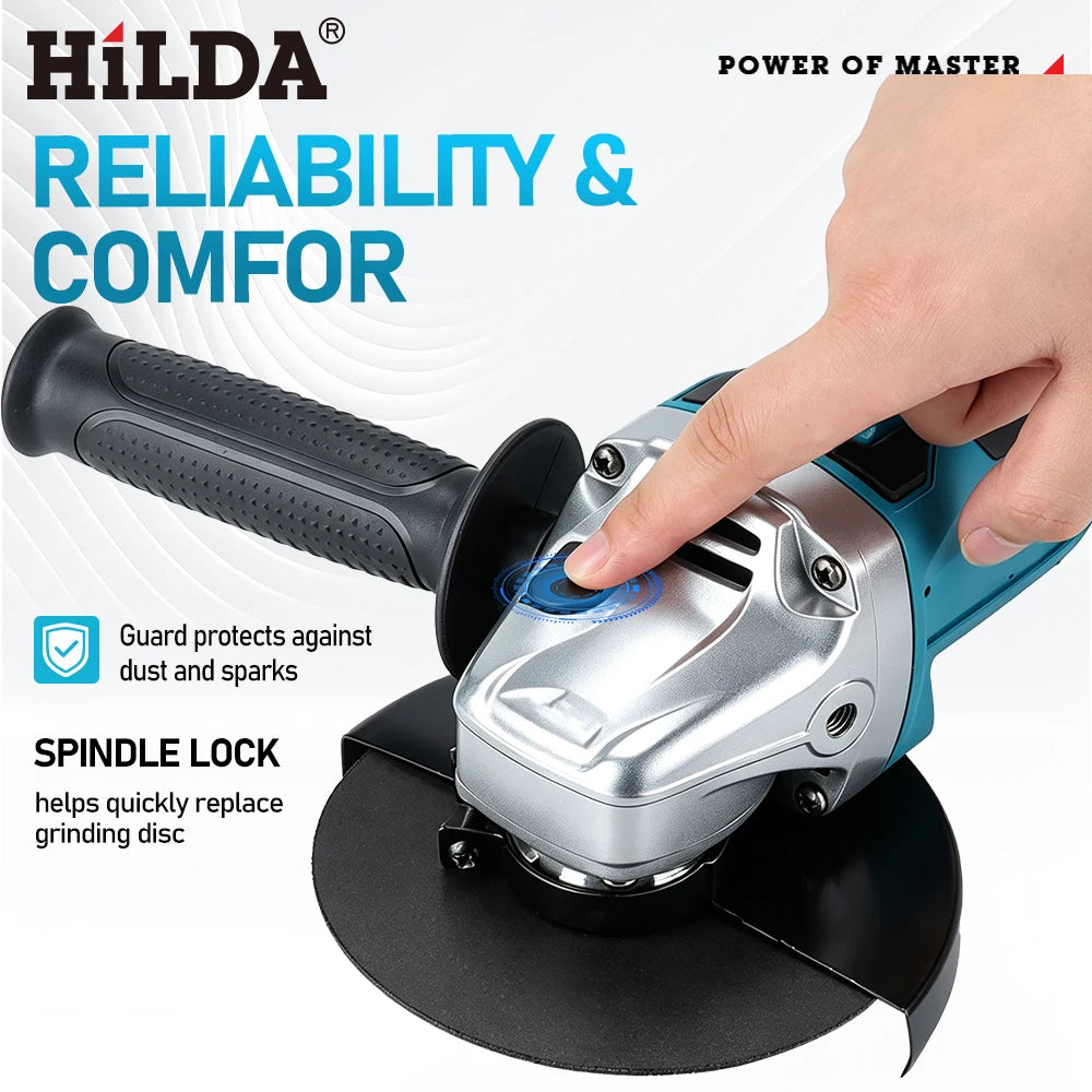 HILDA 21V Brushless Angle Grinder Cordless Handheld Electric Power Tool for Makita Battery For Metal Wood Cutting