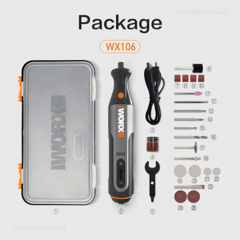 Worx 8V Rotary Tool WX106 Cordless Mini Drill Engraving Grinding Polishing Machine USB Charger Variable Speed Power Tools Set