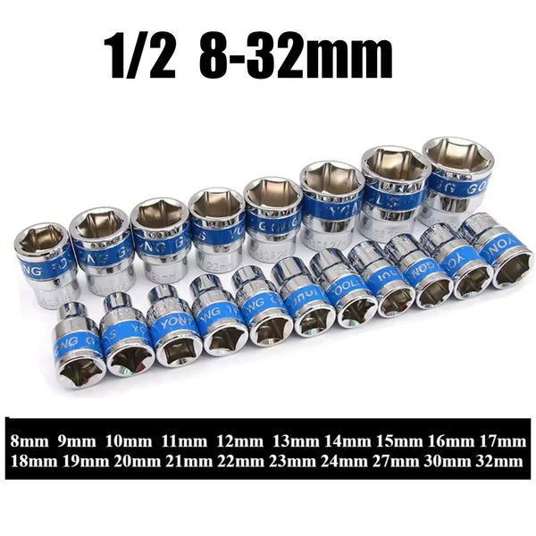 8-32mm 1/2 Inch Hex Metric Short Socket CR-V Ratchet Wrench Sockets Ratchet Spanner Tool Kit Impact Socket for Car Auto Repair