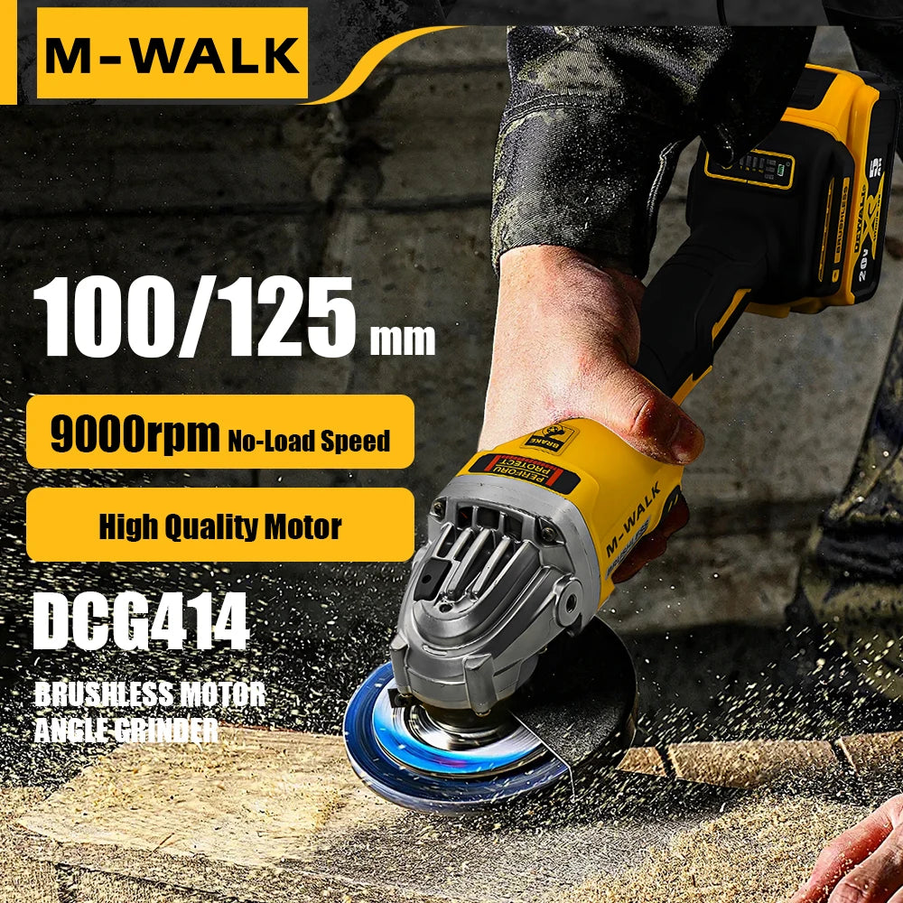 M-WALK Brushless Cordless Electric Angle Grinder 125mm Polishing Grinding Machine Cutting Power Tools For Dewalt 18/20V Battery