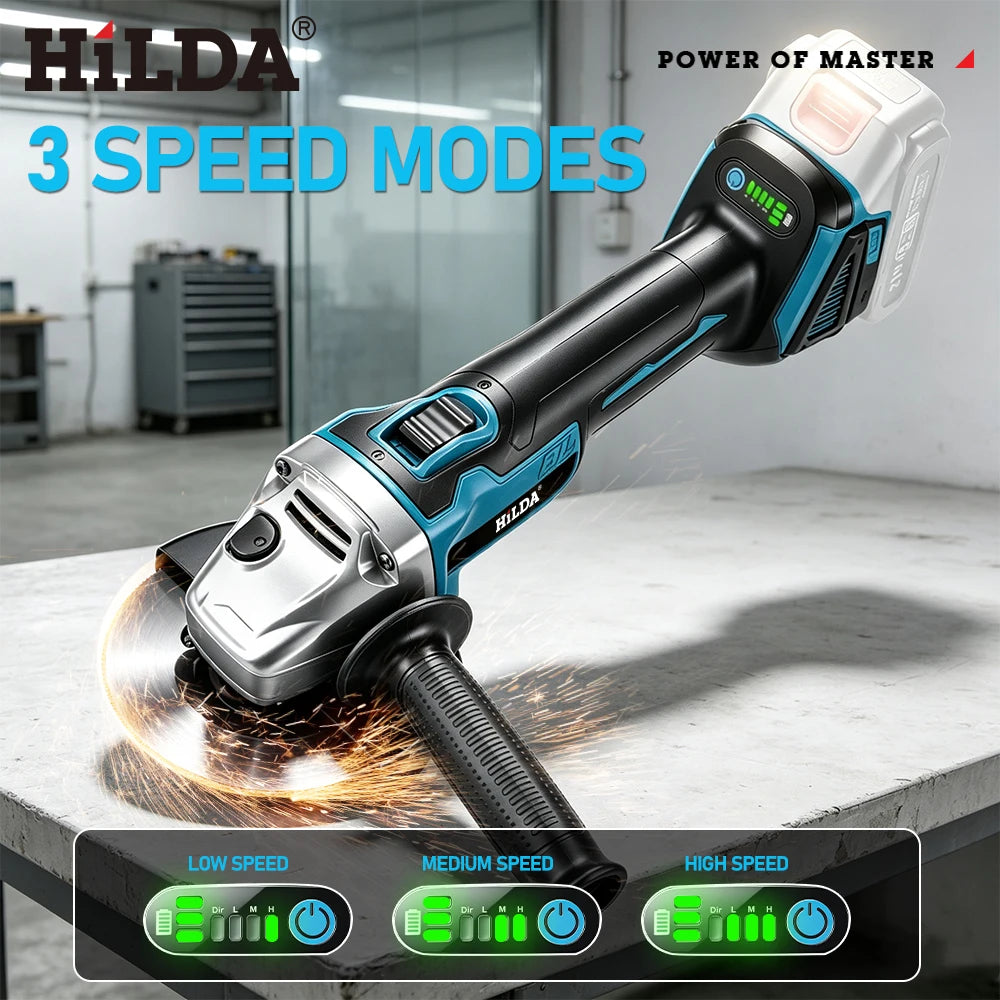 HILDA 21V Brushless Angle Grinder Cordless Handheld Electric Power Tool for Makita Battery For Metal Wood Cutting