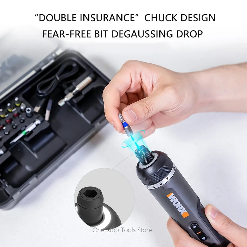 Worx 4V Electrical Screwdriver Sets WX242 Smart Cordless Electric Screwdrivers SDS Chuck USB Rechargeable 30 Bit Sets
