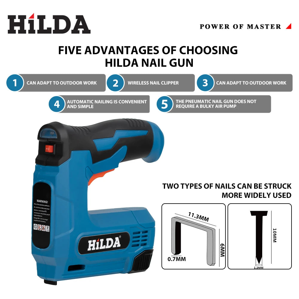 HILDA Wooden Frame Stapler Pneumatic Nail Gun Furniture Pneumatic Gun Home DIY 2000 Stapler Power Tools Portable
