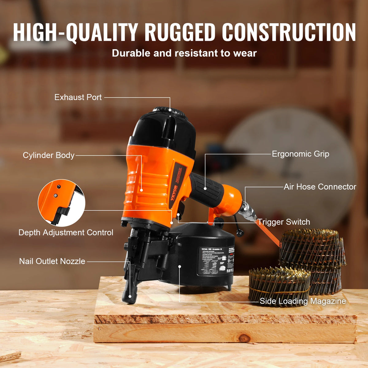 SucceBuy Coil Siding Nailer CN65 CN55 CN70 CN83 CN90 Pneumatic Siding Nail Gun Pallet Making Coil Nailer 70-120PSI Air Nailer