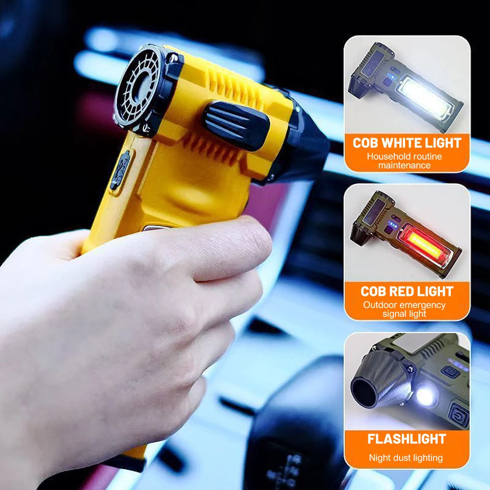 Portable Camping Fan with Light 8000mAh Battery Operated Waist Fan 130000RPM Mini Jet Blower for Tent Outdoor Work and Cleaning