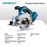 YOFIDRA 5Inch 10800RPM Brushless Electric Circular Saw Cordless 45° Adjustable Cutting Saw Power Tool For Makita 18V Battery Pin
