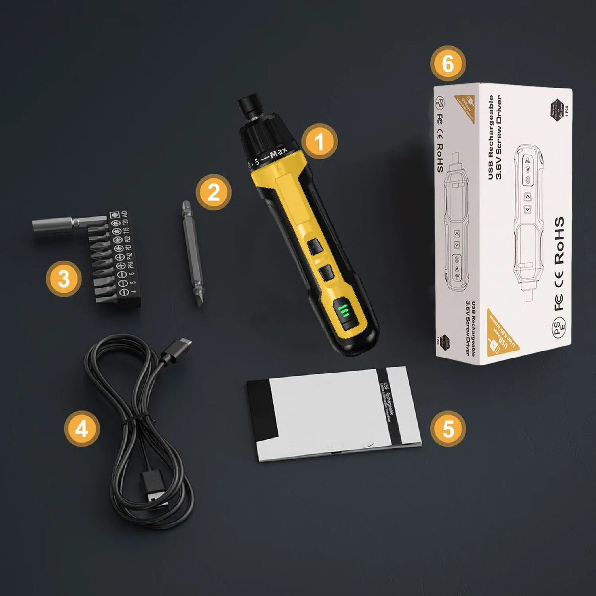 2000mAh 3.7V Cordless Screwdriver 6-Speed Torque Screwdriver, Portable Electric Screwdriver, Hand Tools, Torque Screwdriver Set