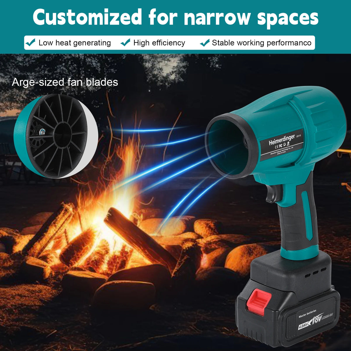 Heimerdinger Brushless Electric Turbo Blowers Jet Fan Violent Car Dryer Handheld Dust Blowing Tool, No battery
