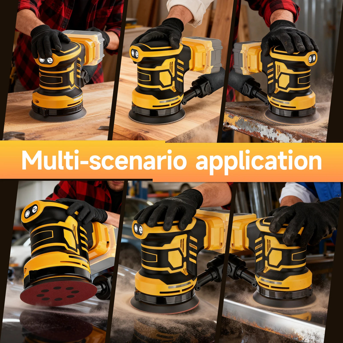 125MM 6 Gear Electric Orbital Sander Cordless Random Orbital Sander for Woodworking Putty Polishing Tool For Dewalt Battery