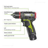 WORX WU130X Cordless Electric Screwdriver Drill 12V 40Nm Brushless Motor for Metalworking Home Lithium Battery Power Tools