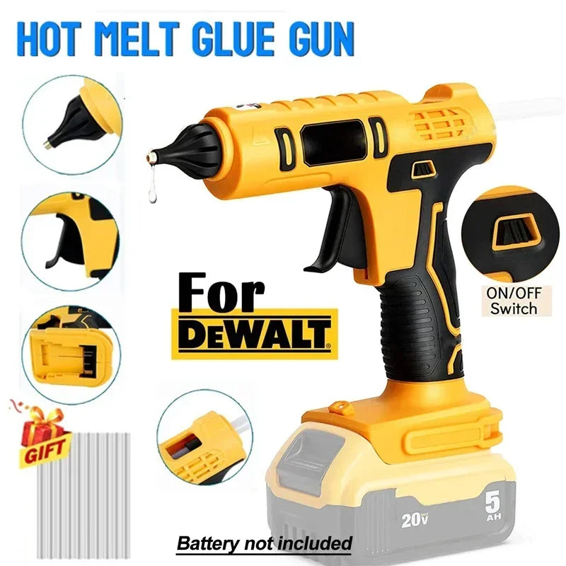 Cordless Electric Handheld Hot Glue Gun Repair Hot Melt Welding Hot Air Gun Anti-scald Nozzle with 10 Sticks for Dewalt Battery