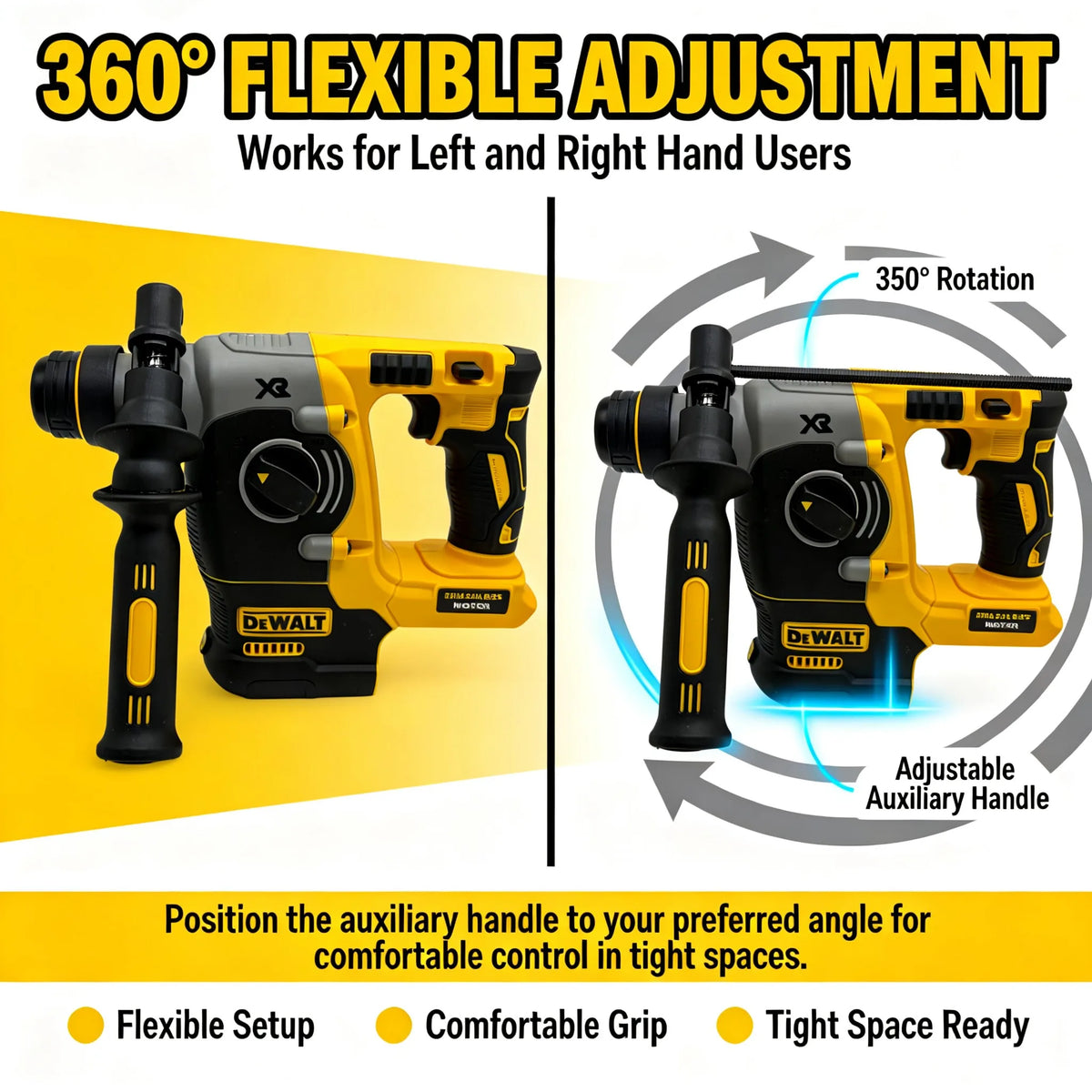 DEWALT DCH273 20V Brushless Cordless SDS Plus Rotary Hammer, Powerful Impact Drill Power Tool