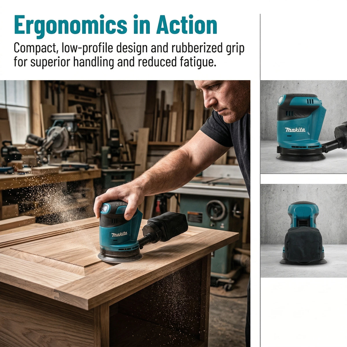 Makita DBO180Z 18V Cordless Random Sander 125mm 3 Speed 7000-11000OPM with Pad Brake for Furniture Sanding