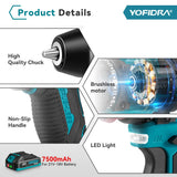 YOFIDRA 2 In 1 Brushless Electric Screwdriver Handheld Hexagonal Drill Screw Driver Home Power Tool Set For Makita Battery Pin