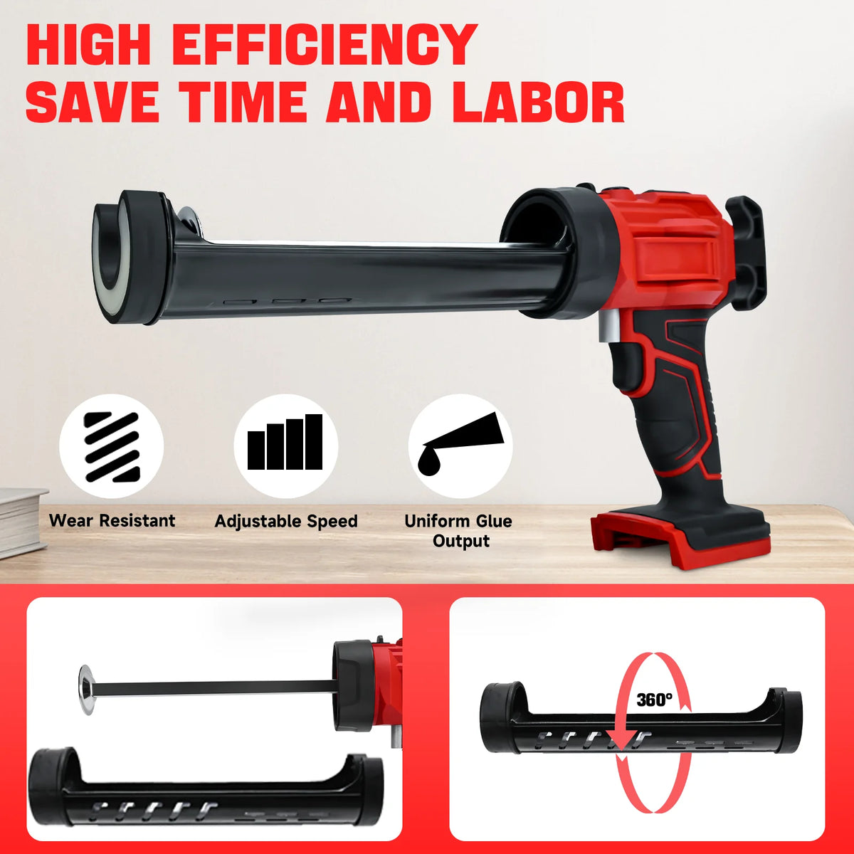 10oz/300ml Electric Caulking Gun for Milwaukee 18V Battery 4 Speeds Silicone Caulking Tools Dripless Caulk Adhesive Gun