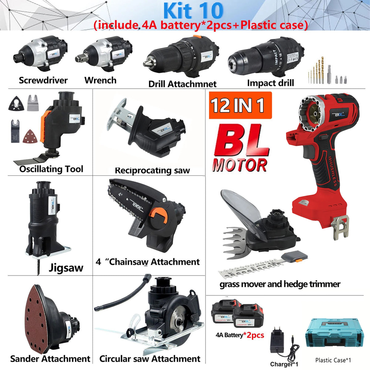 18V Brushless 2/5/10/12-in-1 Multi tool Chainsaw Drill reciprocating/circular saw oscillating tool combo