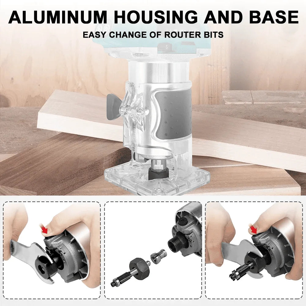 HAOLTON Makita 18V Brushless Cordless Trimmer 6.0Ah Li-ion Battery Professional Milling Slotting Edge Woodworking Power Tool