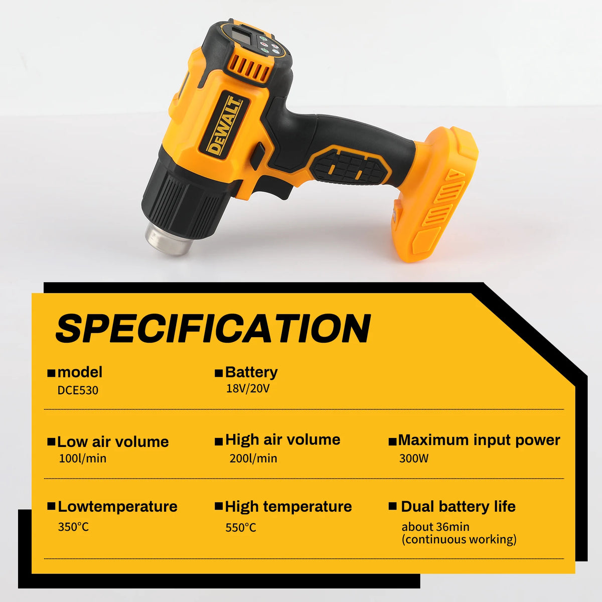 DEWALT 18V 21V Heat Gun Shrink Wrapping Tool Cordless Hot Air Gun Electric Air Dryer Soldering Thermal Blower For dewalt battery