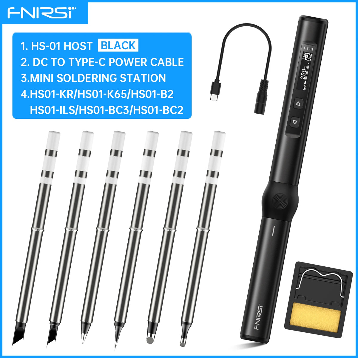 FNIRSI HS-01 Adjustable Temperature Soldering Iron DC 24V 80-420℃ Welding Solder Rework Station PD 65W Portable Repair Tool